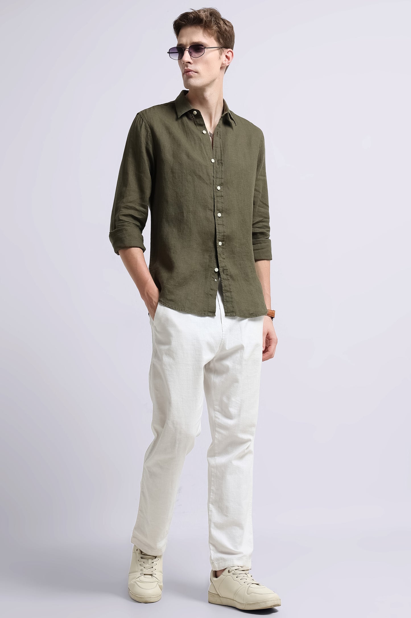 Classic Slim Fit Pure Linen Shirt Green