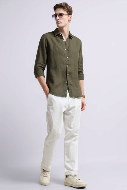 Classic Slim Fit Pure Linen Shirt Green