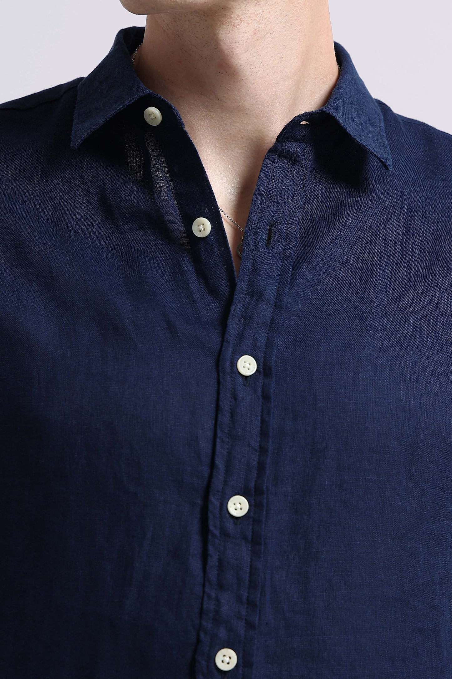 Classic Slim Fit Pure Linen Shirt Navy