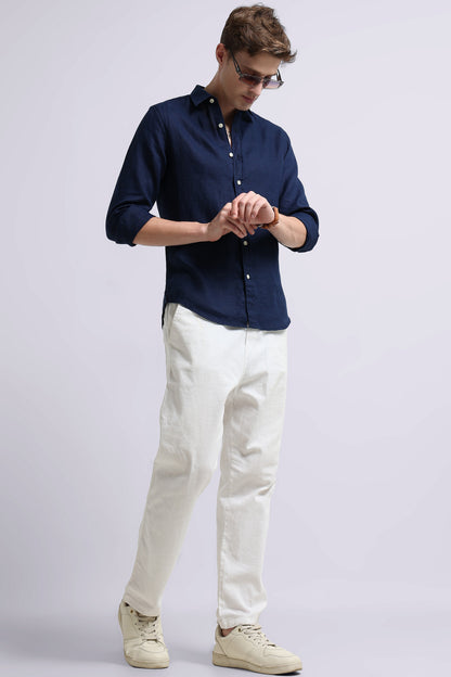 Classic Slim Fit Pure Linen Shirt Navy