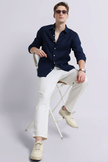 Classic Slim Fit Pure Linen Shirt Navy