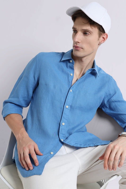 Classic Slim Fit Pure Linen Shirt Lt Blue