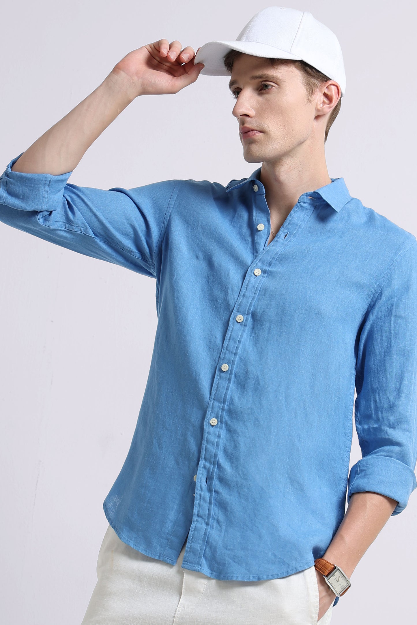 Classic Slim Fit Pure Linen Shirt Lt Blue