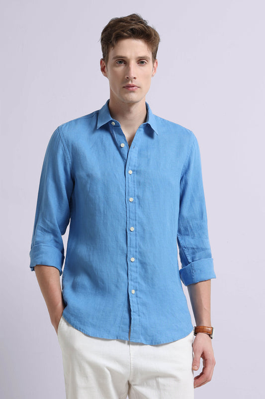 Classic Slim Fit Pure Linen Shirt Lt Blue