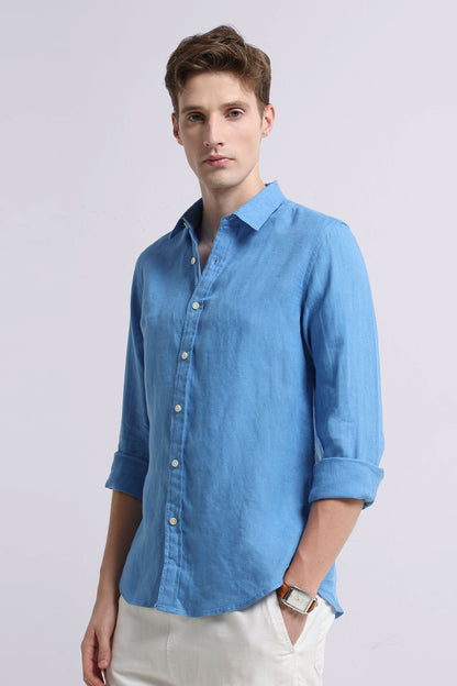 Classic Slim Fit Pure Linen Shirt Lt Blue