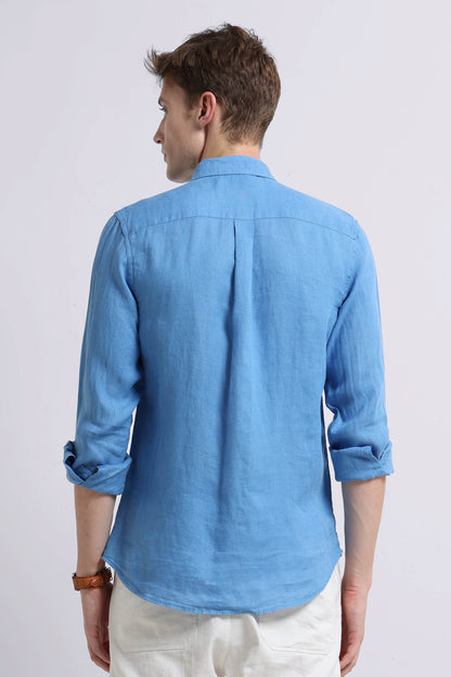 Classic Slim Fit Pure Linen Shirt Lt Blue