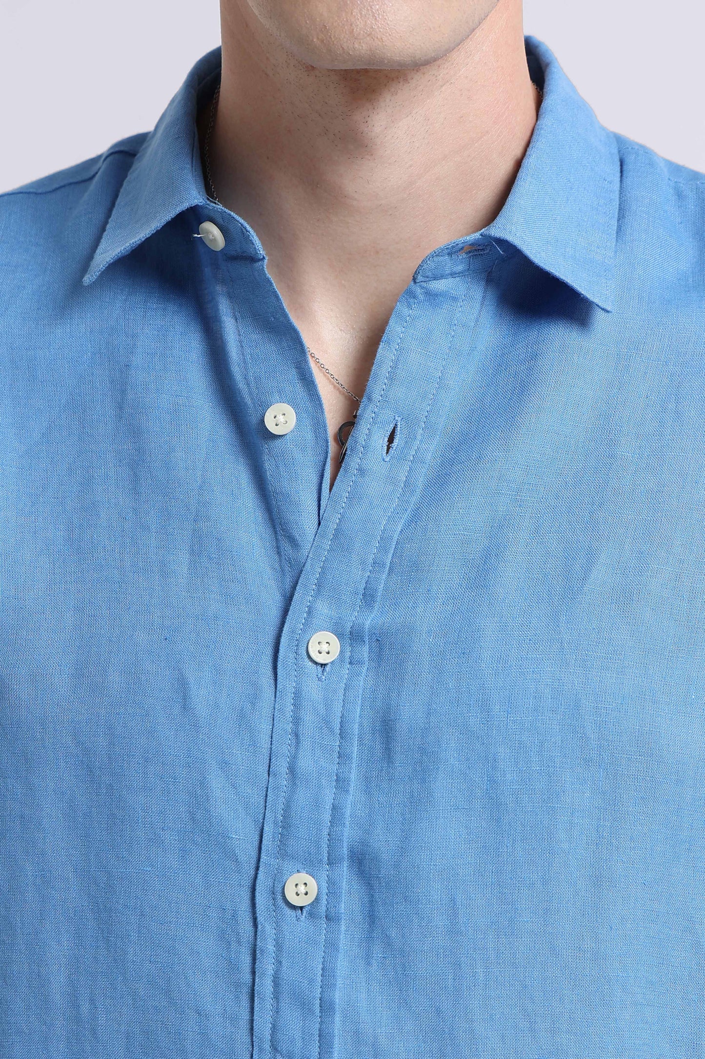 Classic Slim Fit Pure Linen Shirt Lt Blue