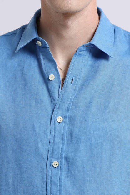 Classic Slim Fit Pure Linen Shirt Lt Blue