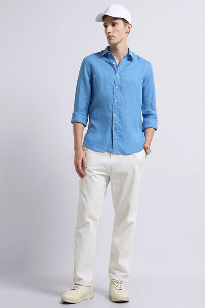Classic Slim Fit Pure Linen Shirt Lt Blue
