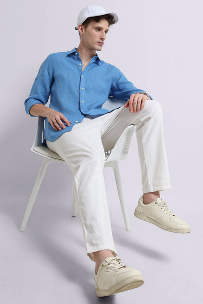Classic Slim Fit Pure Linen Shirt Lt Blue