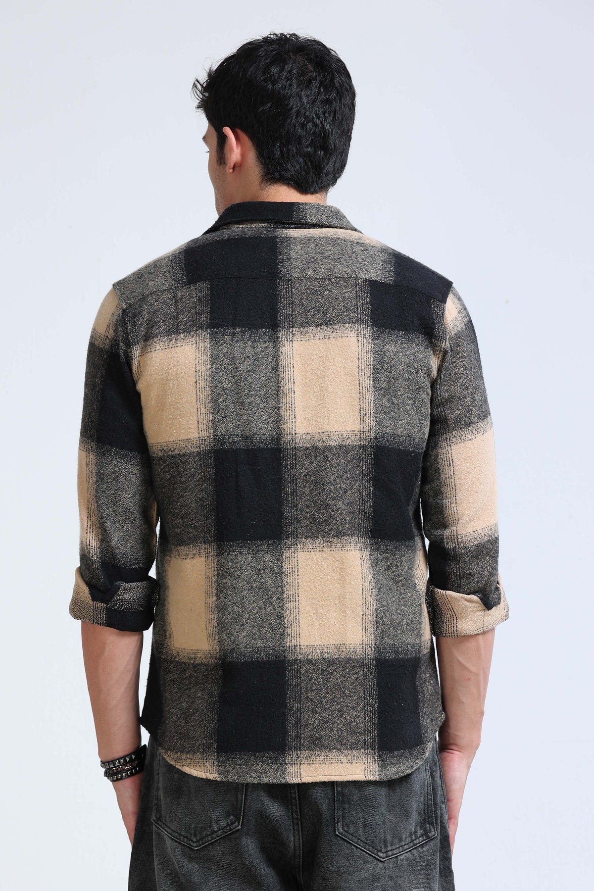 Brushing Checks Flannel Shirt Beige Green