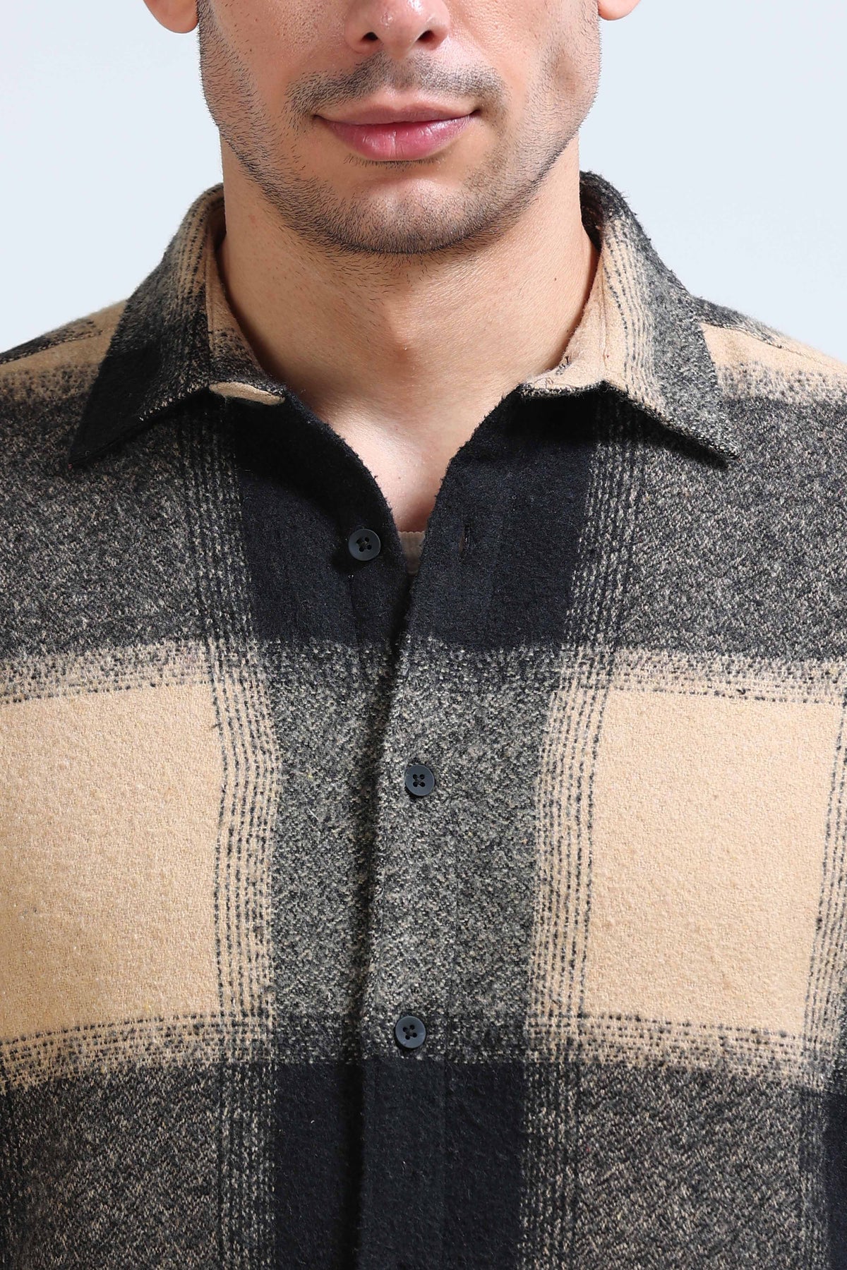 Brushing Checks Flannel Shirt Beige Green