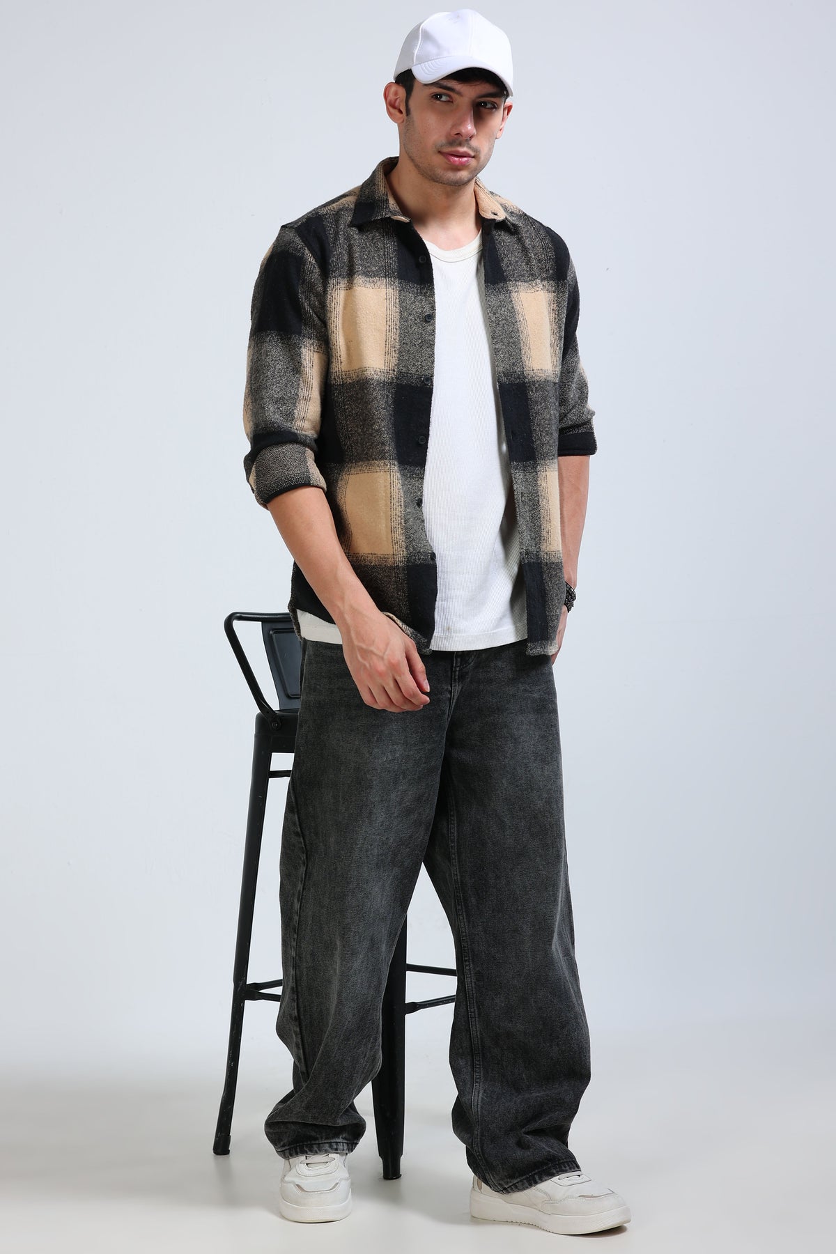 Brushing Checks Flannel Shirt Beige Green