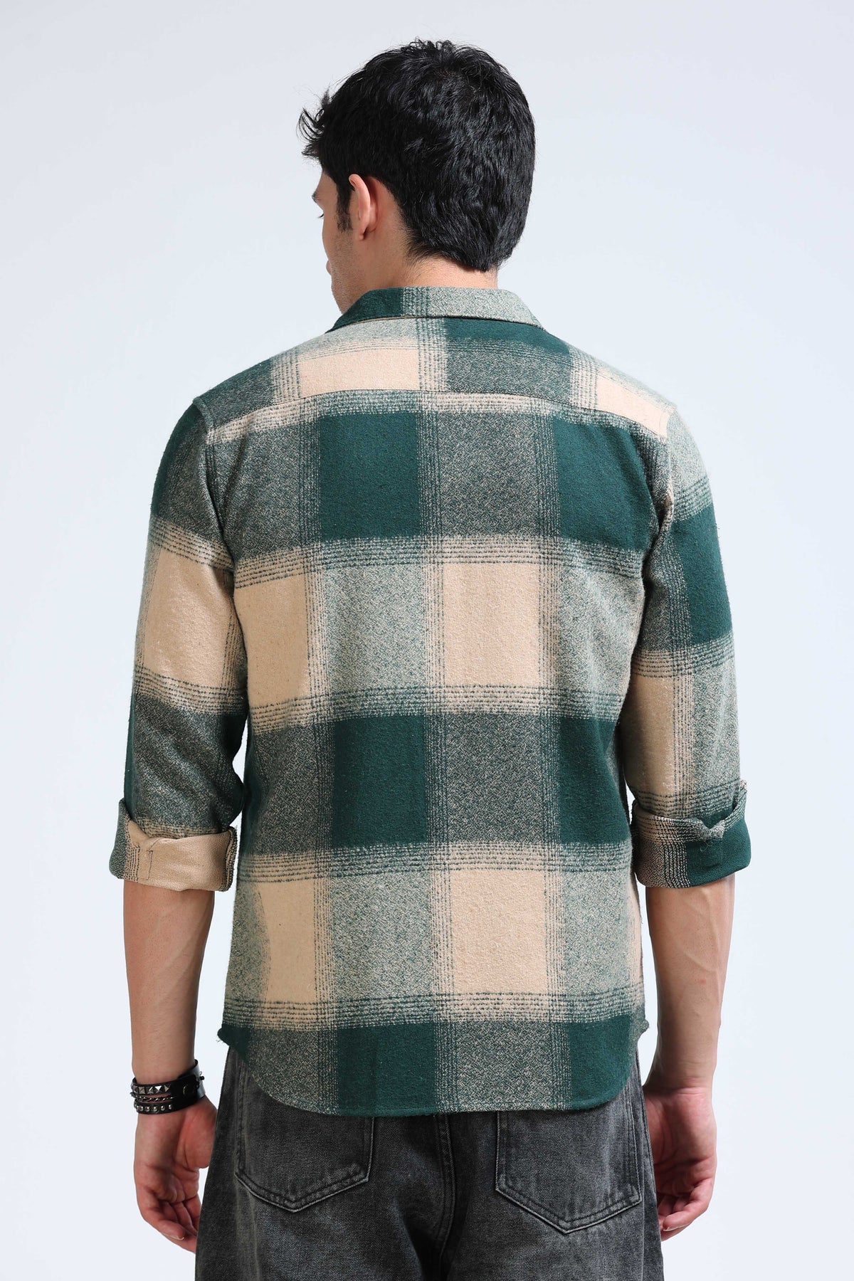 Brushing Checks Flannel Shirt Beige Green