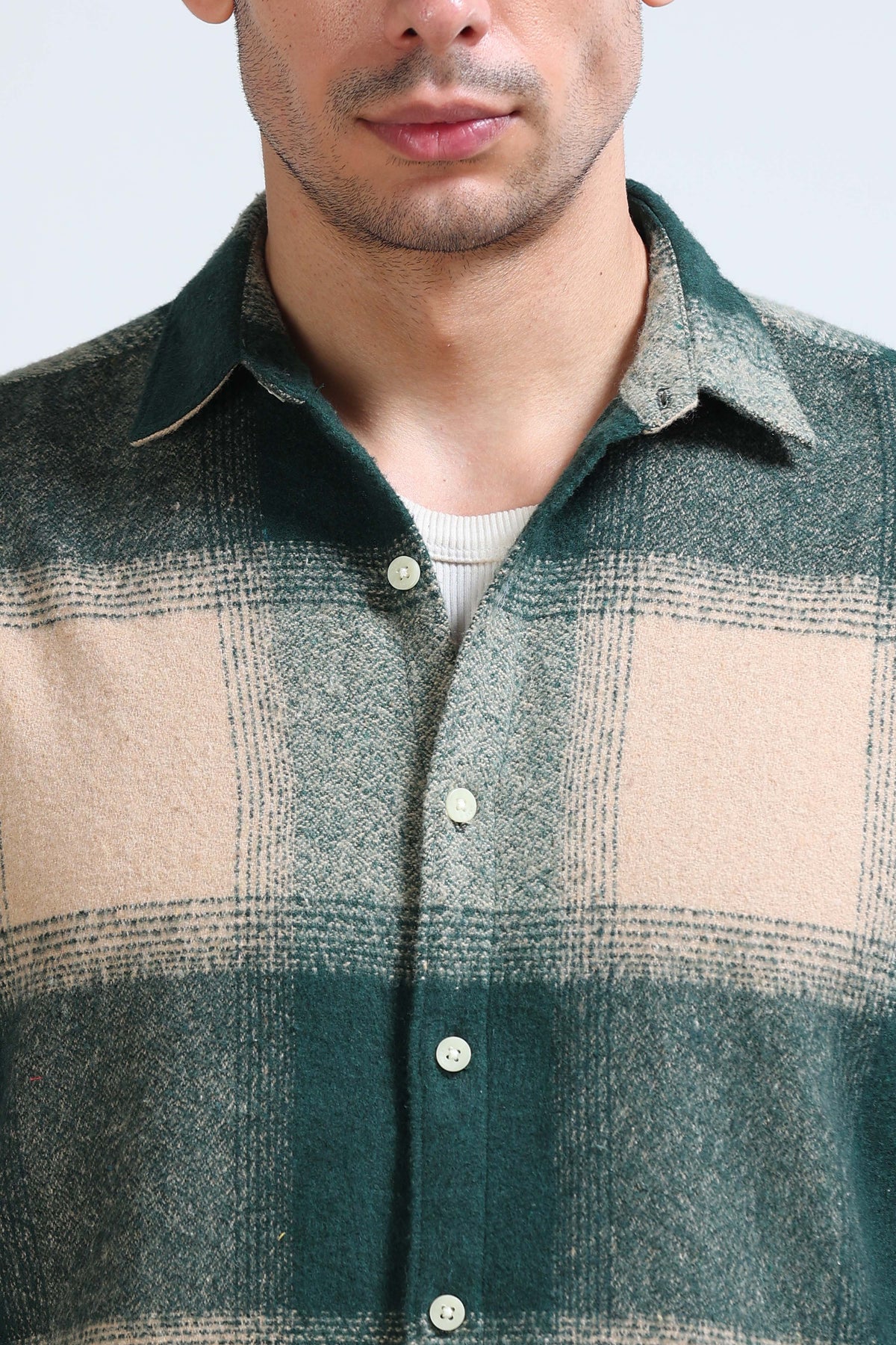 Brushing Checks Flannel Shirt Beige Green