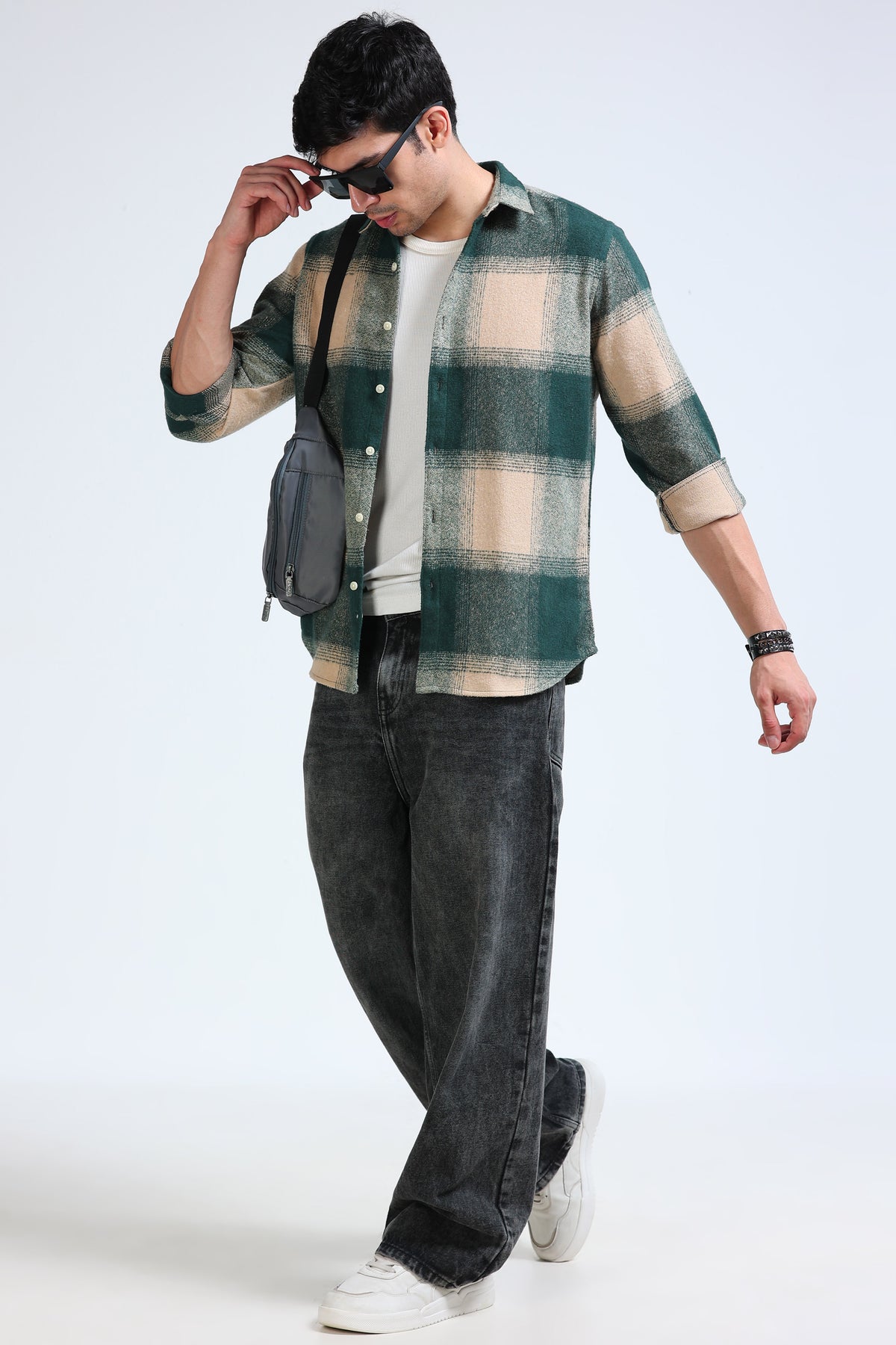 Brushing Checks Flannel Shirt Beige Green
