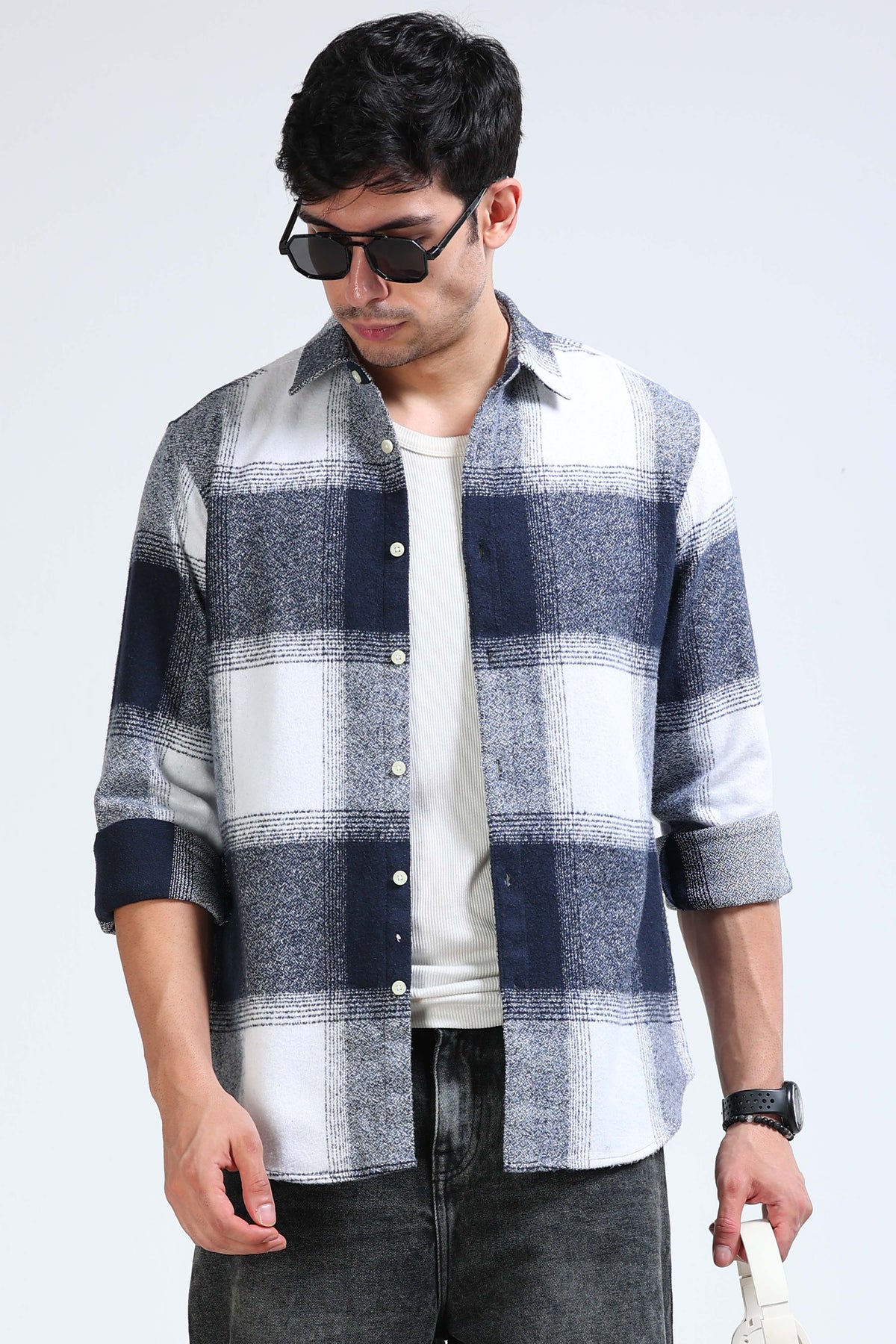Brushing Checks Flannel Shirt Navy
