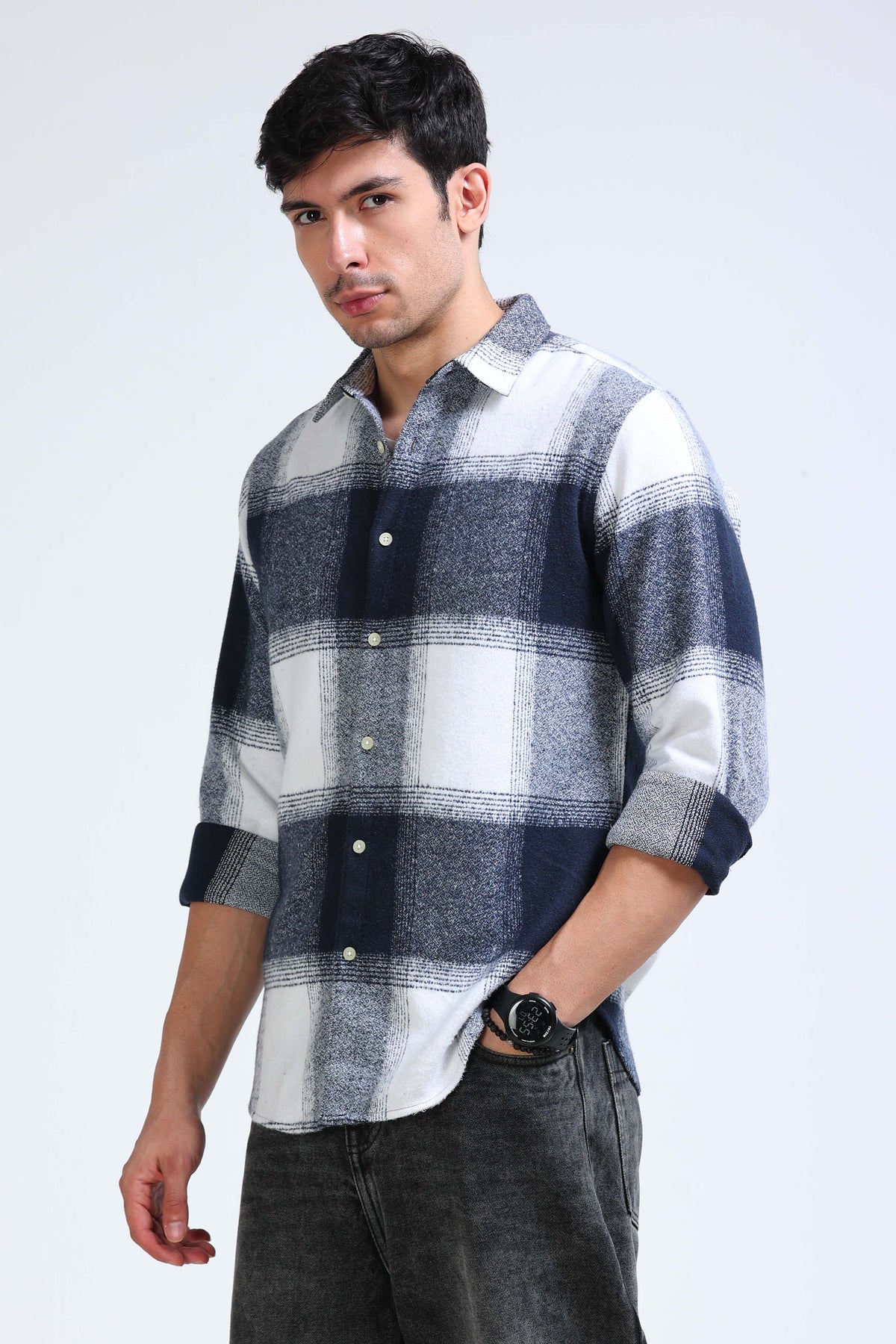 Brushing Checks Flannel Shirt Navy