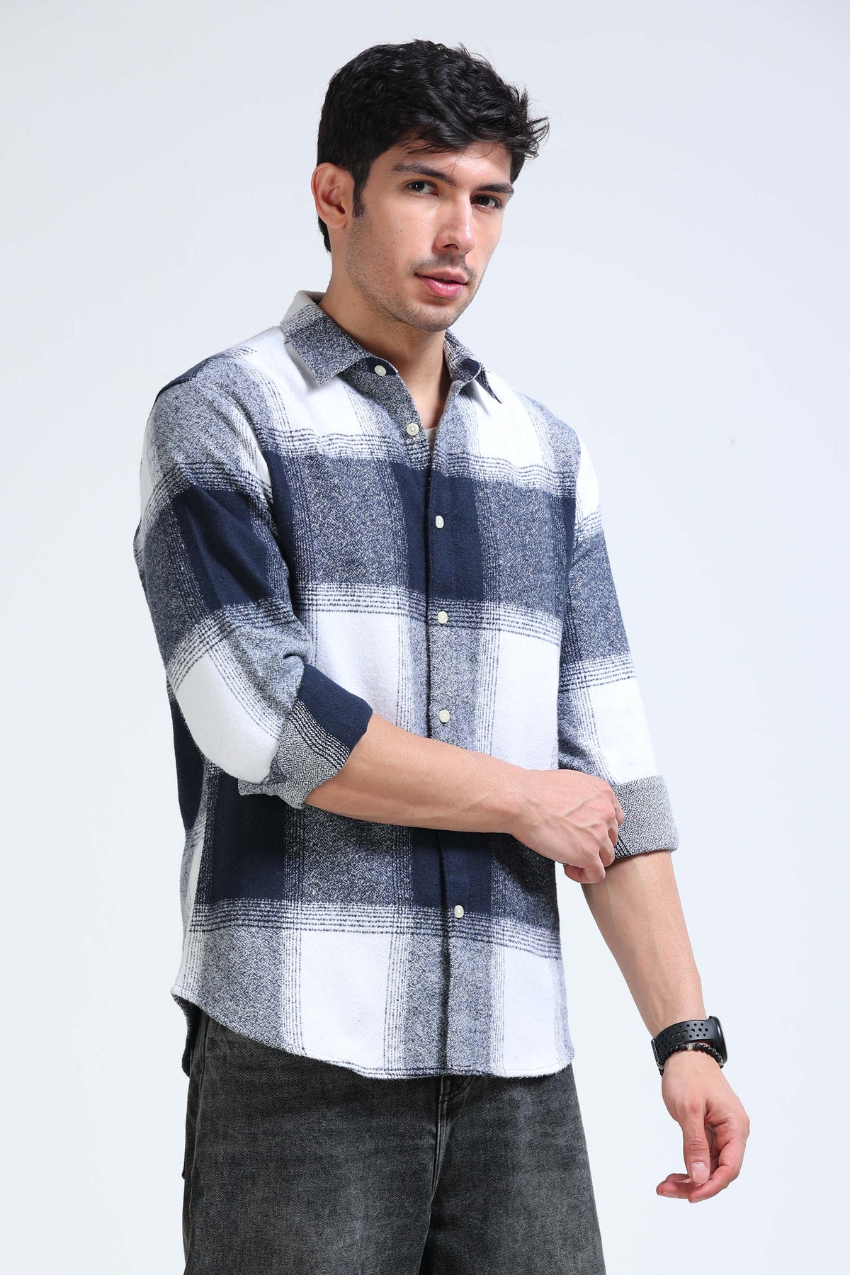 Brushing Checks Flannel Shirt Navy
