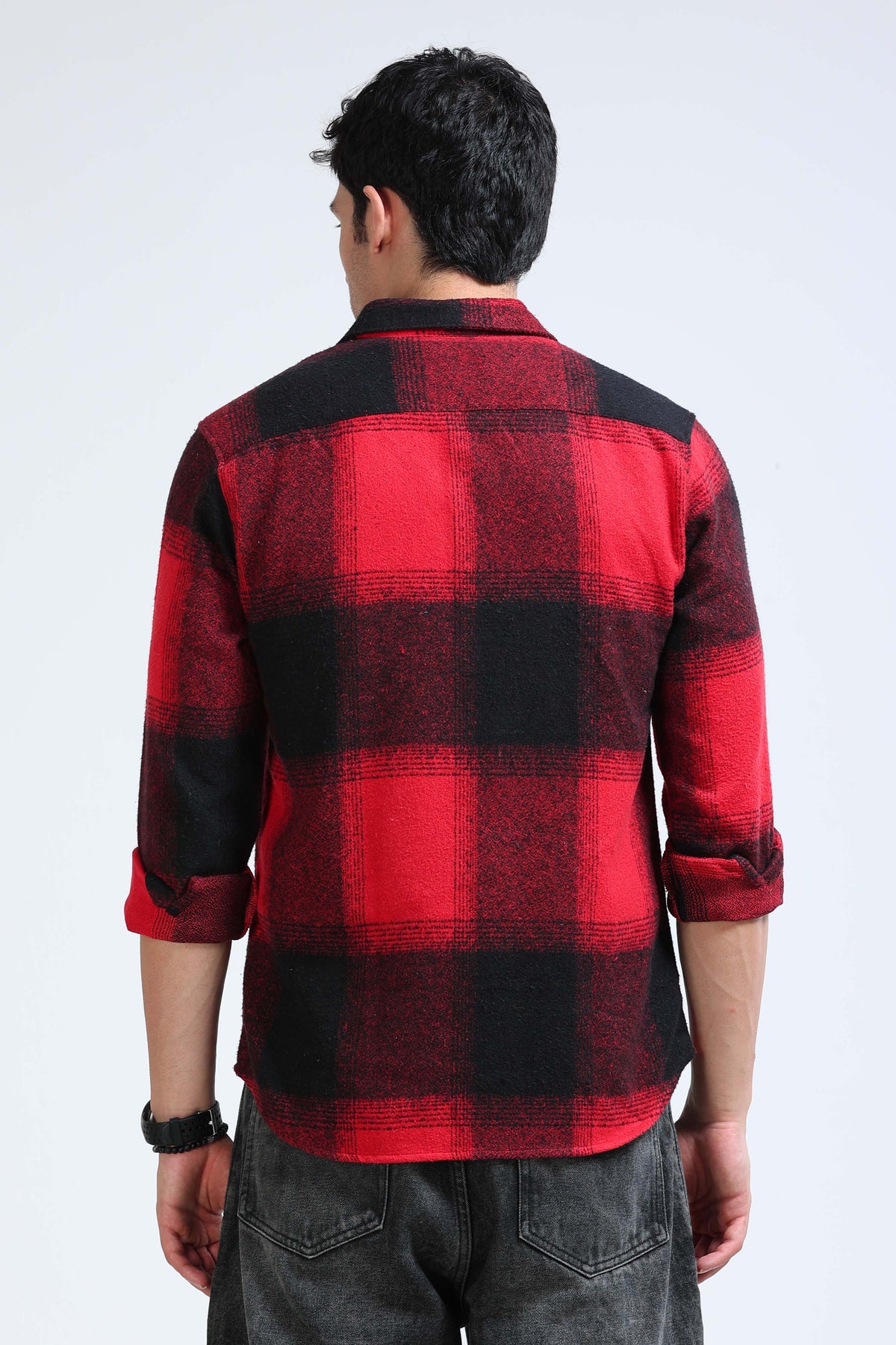 Brushing Checks Flannel Shirt Red