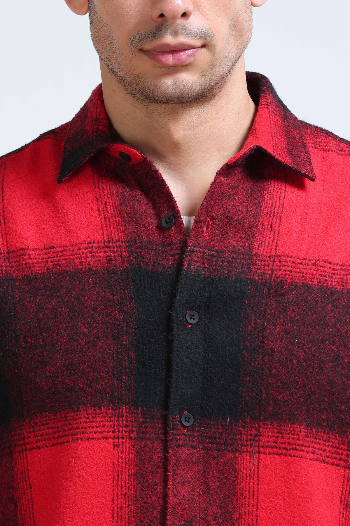 Brushing Checks Flannel Shirt Red