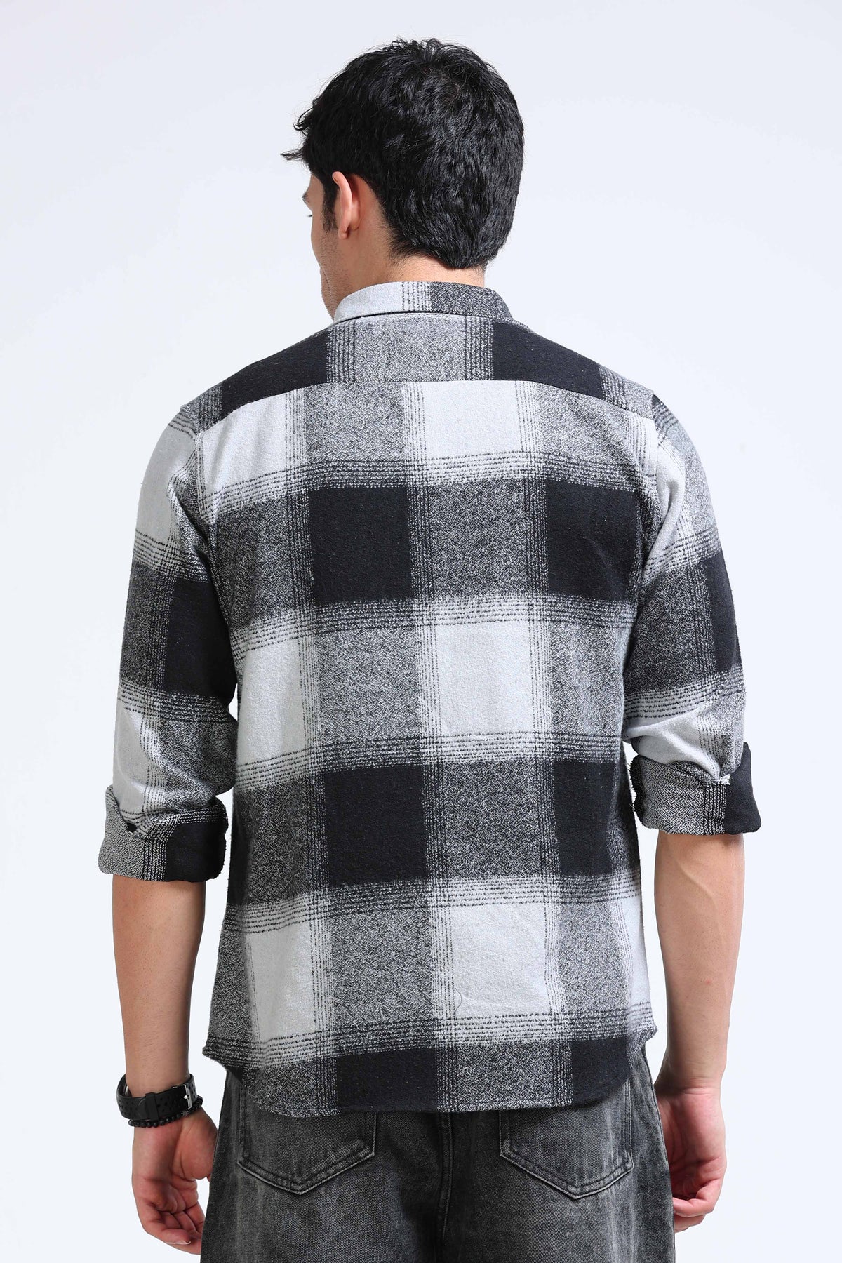 Brushing Checks Flannel Shirt Grey Black