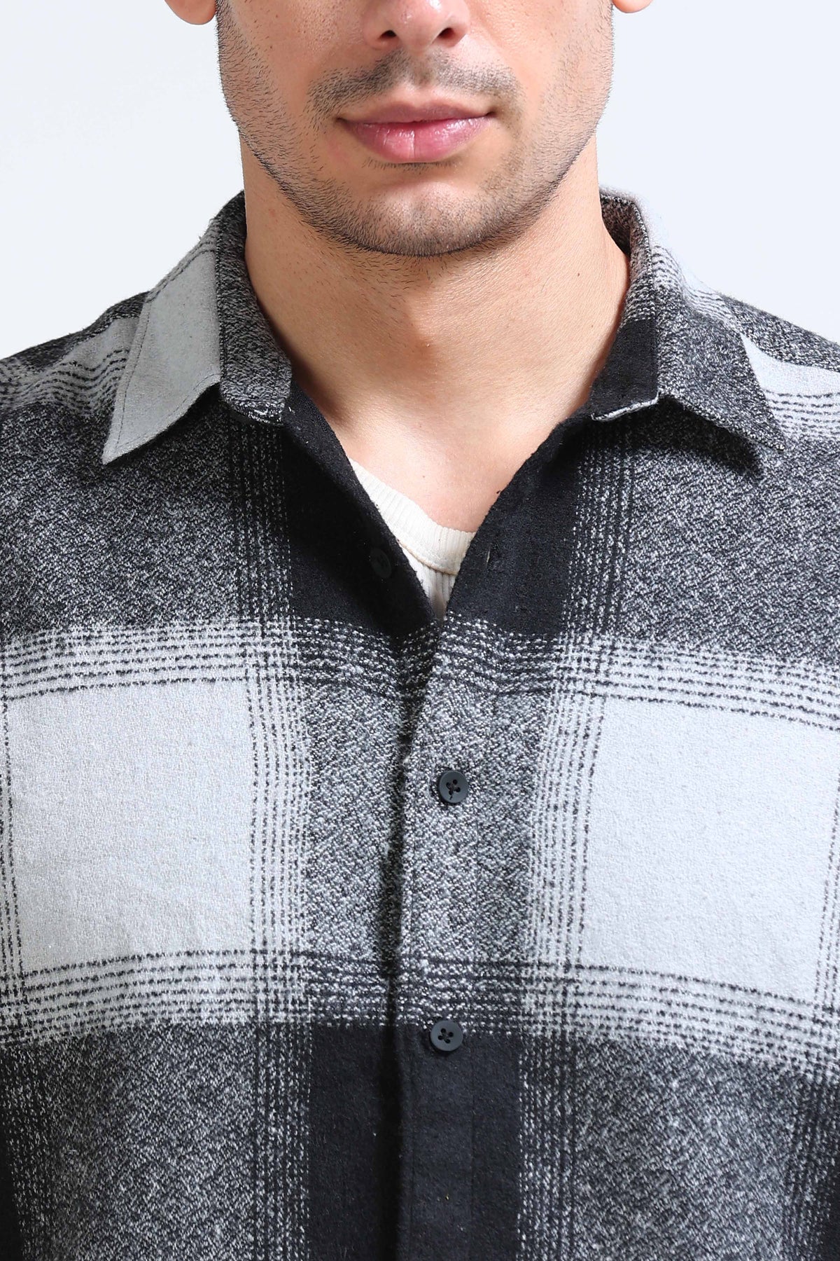 Brushing Checks Flannel Shirt Grey Black