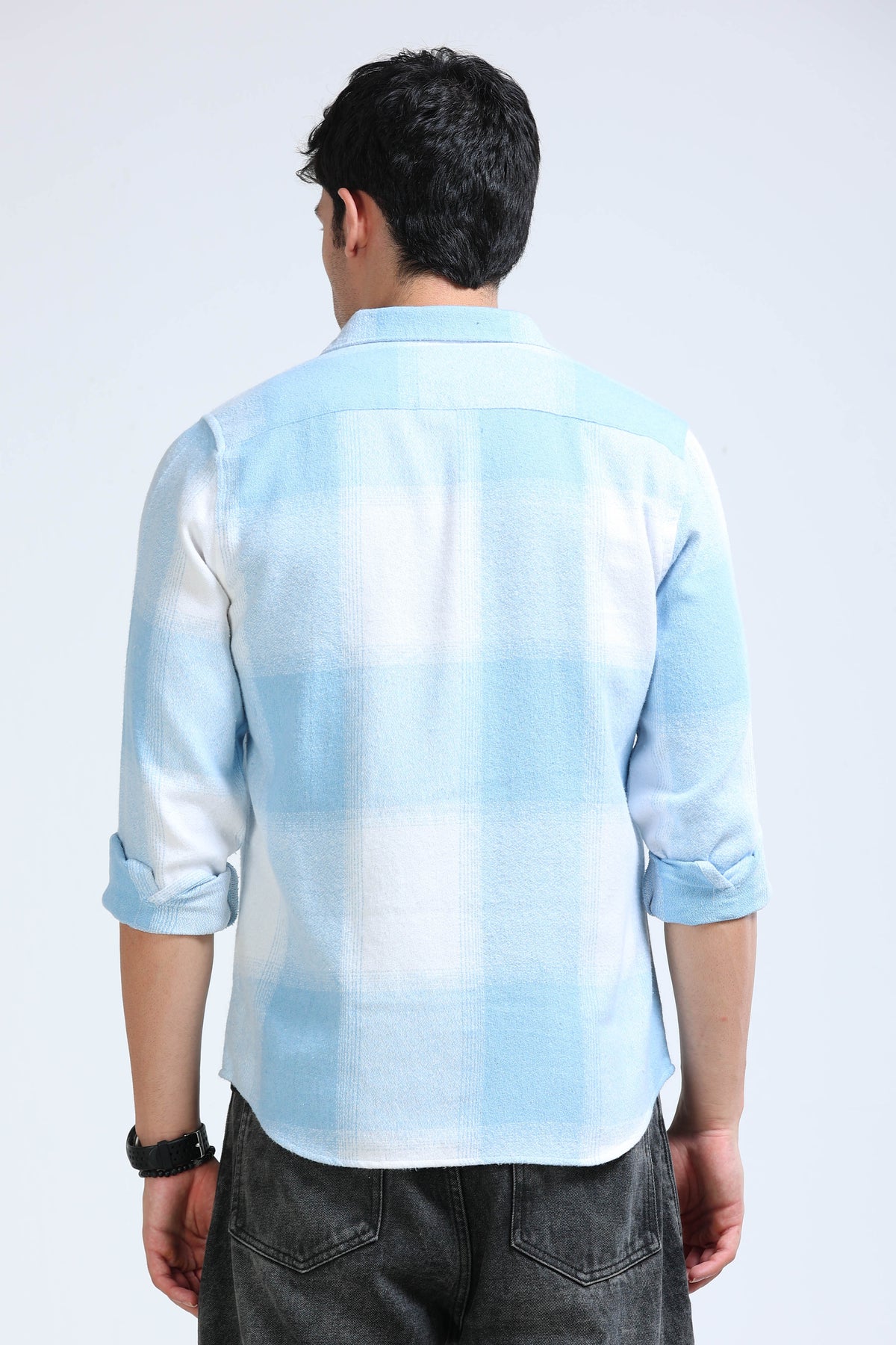 Brushing Checks Flannel Shirt Sky Blue