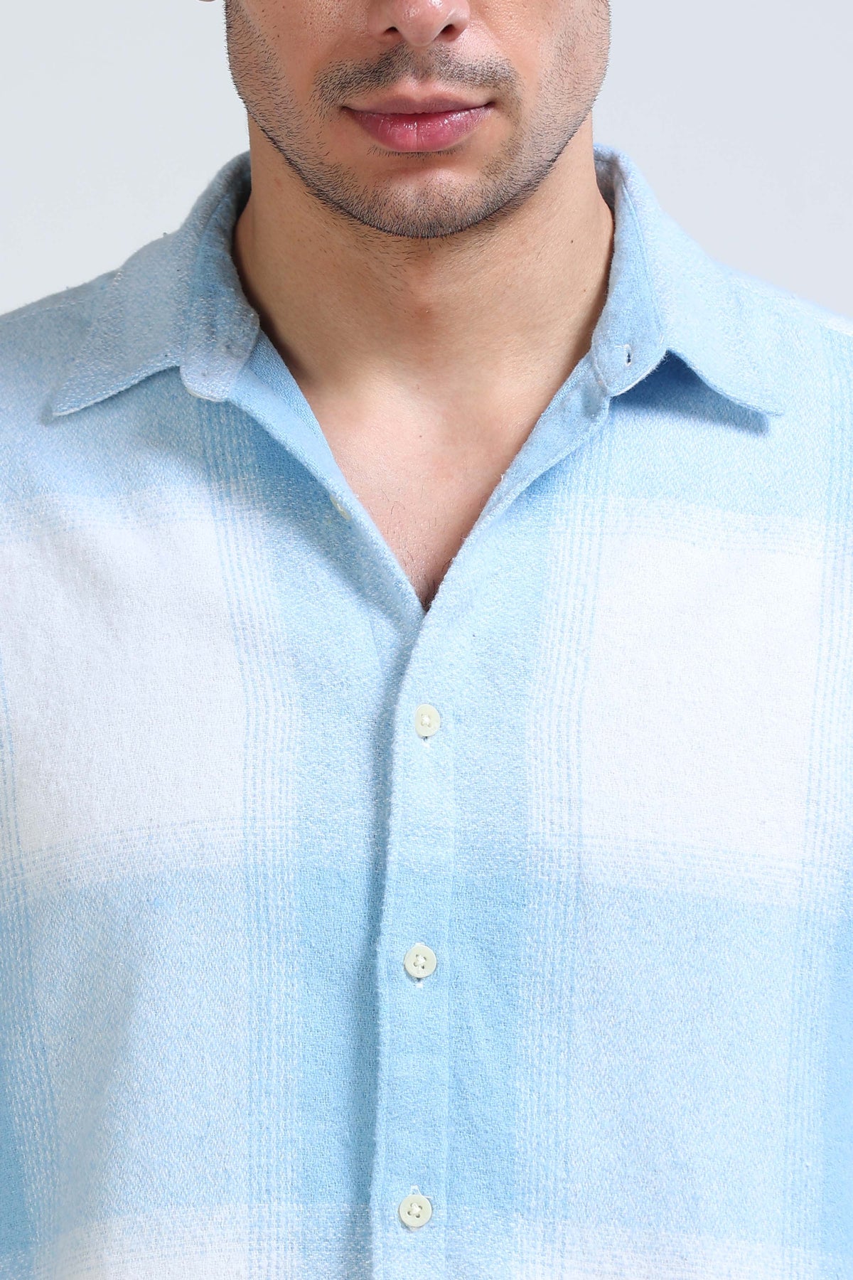 Brushing Checks Flannel Shirt Sky Blue