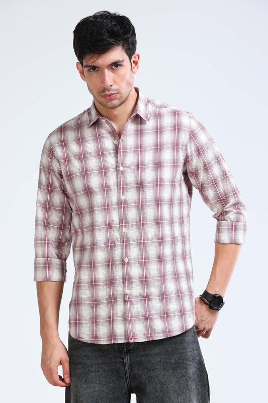 Maroon Checked Shirt - Slim Fit
