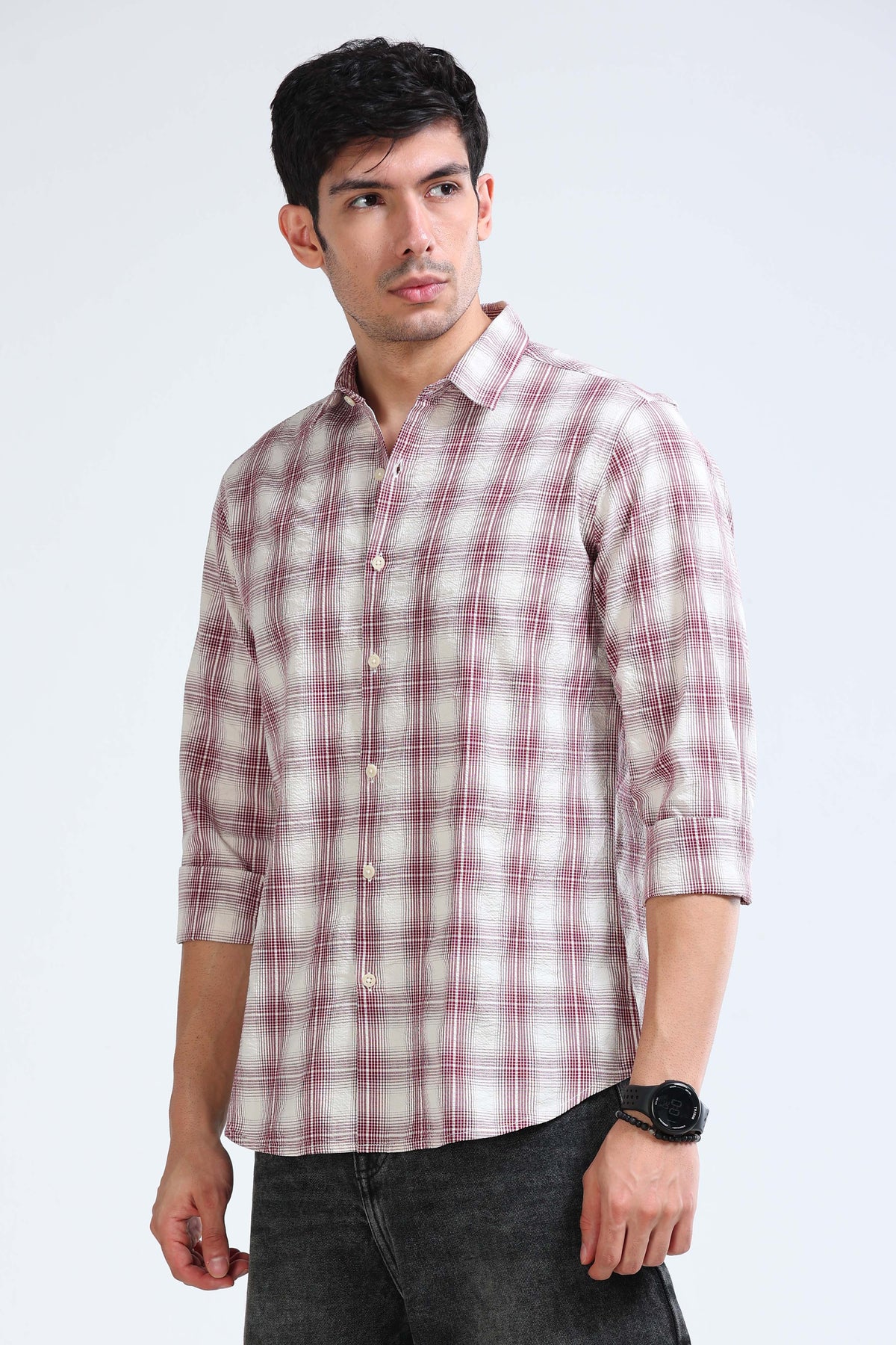 Maroon Checked Shirt - Slim Fit