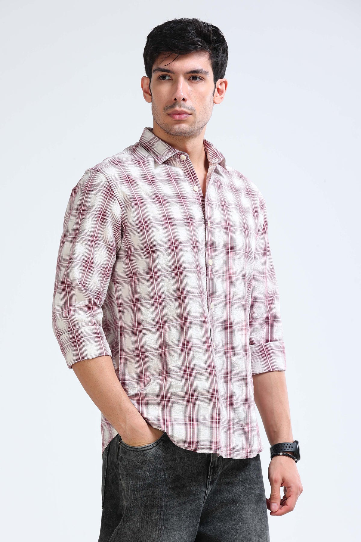 Maroon Checked Shirt - Slim Fit