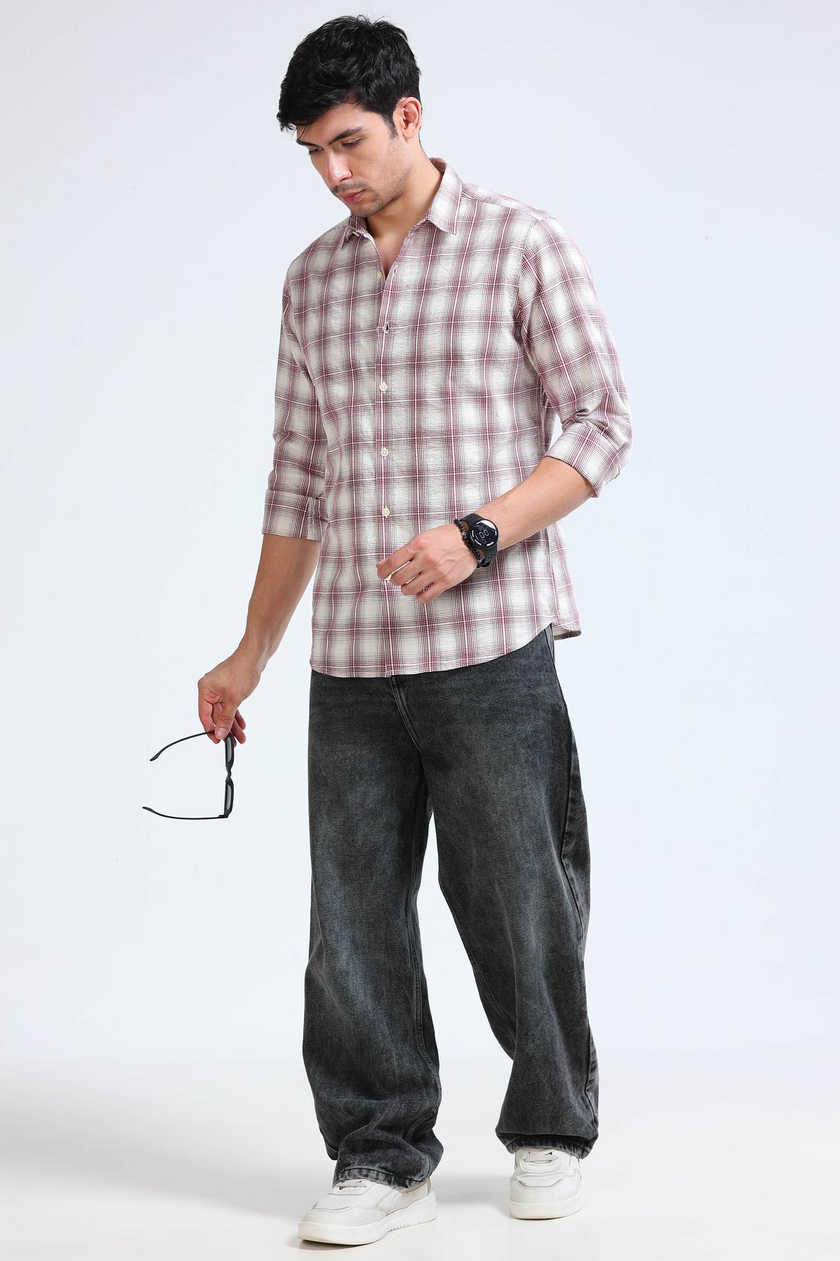 Maroon Checked Shirt - Slim Fit