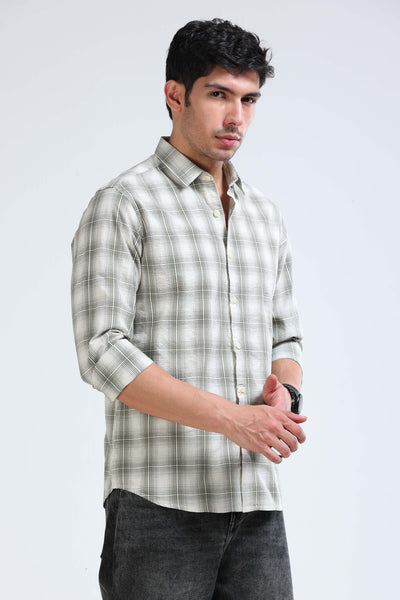 Green Cream Checked Shirt - Slim Fit