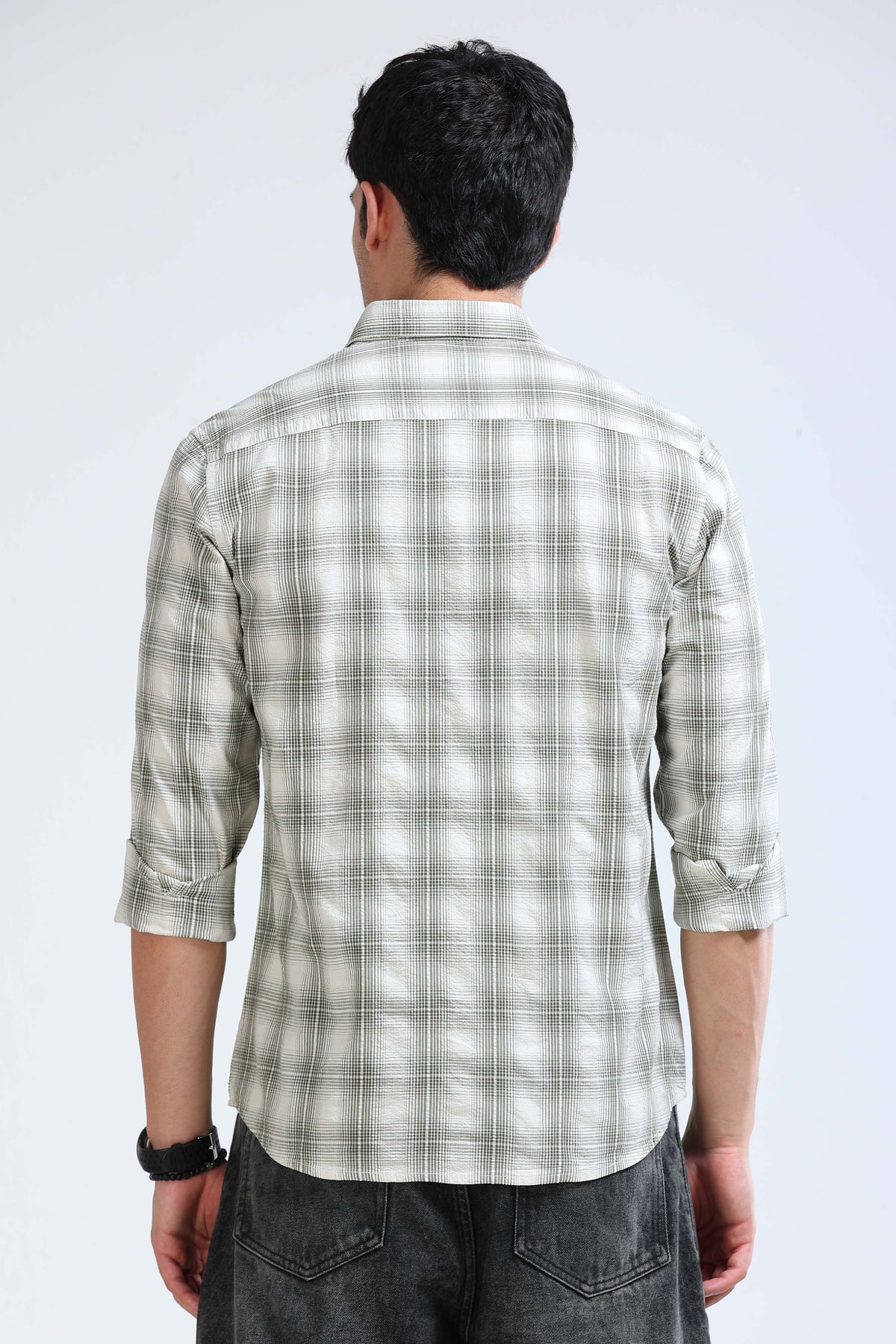 Green Cream Checked Shirt - Slim Fit