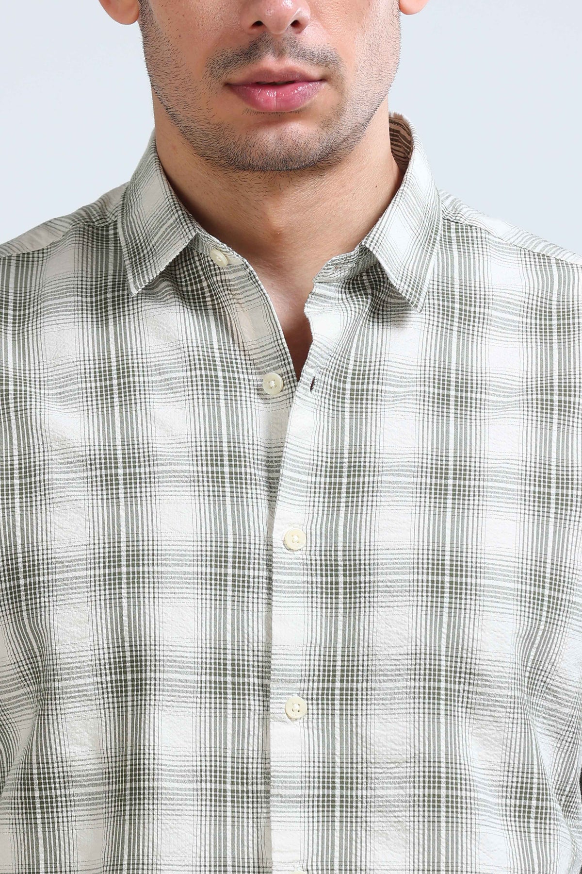 Green Cream Checked Shirt - Slim Fit