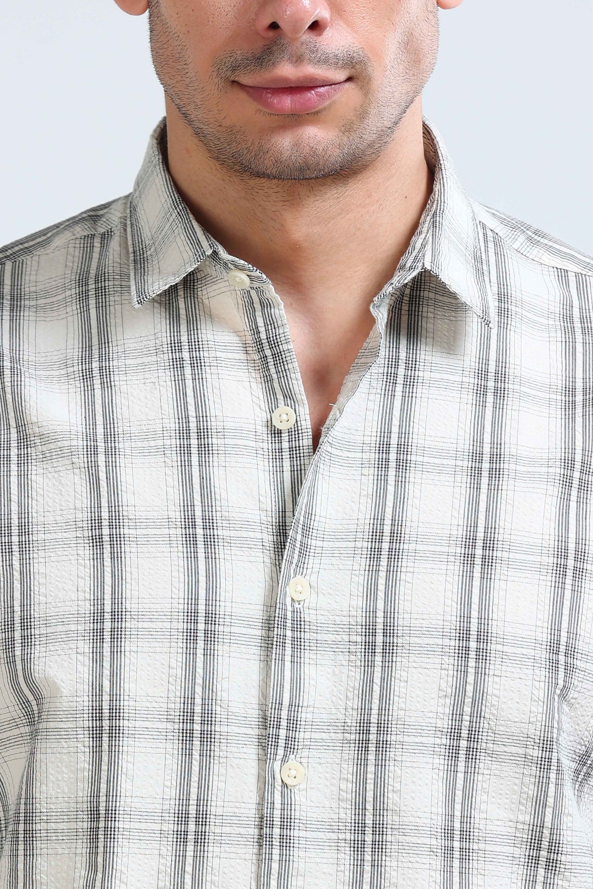 Cream Black Checked Shirt - Slim Fit