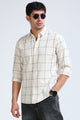 Cream Beige Checked Shirt - Slim Fit