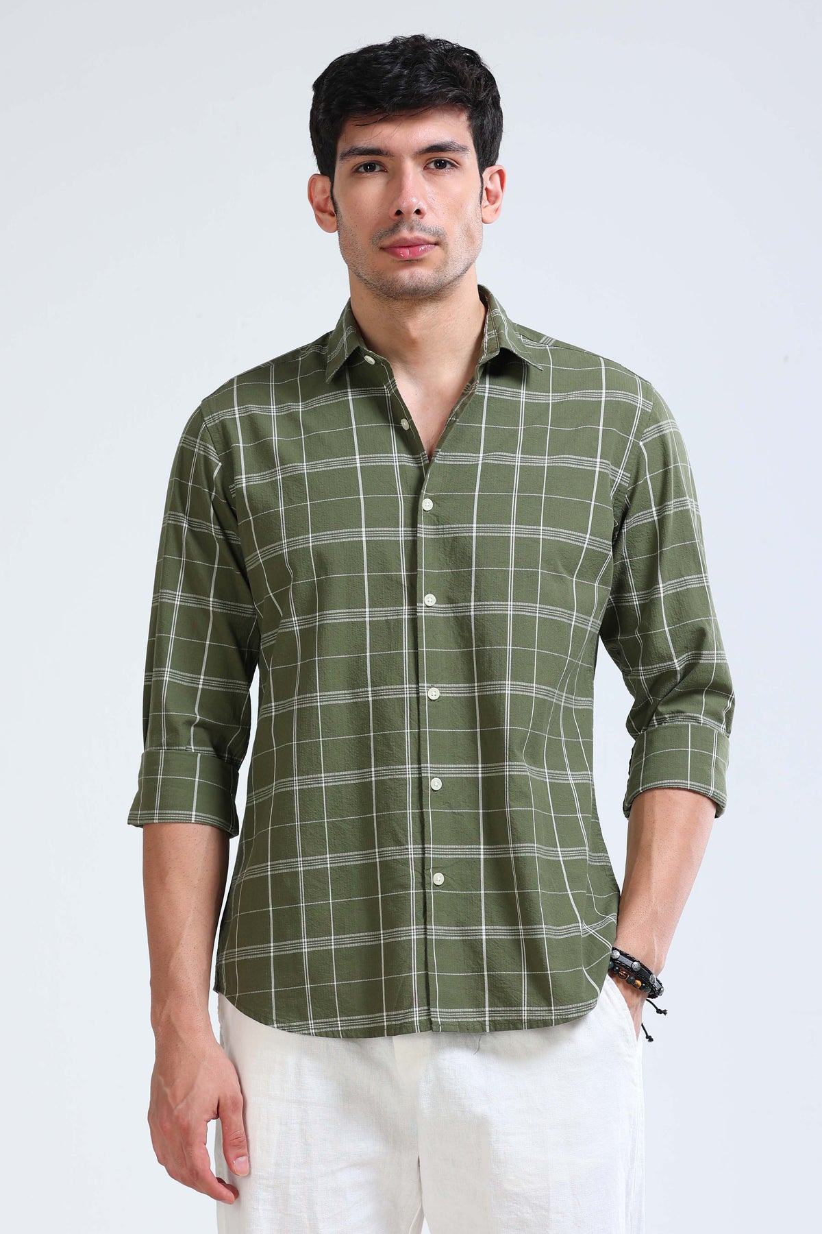 Dark Green Checked Shirt - Slim Fit