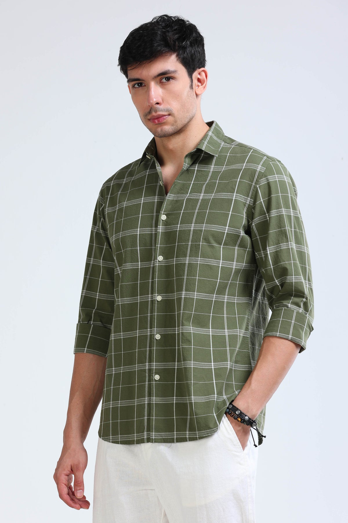 Dark Green Checked Shirt - Slim Fit