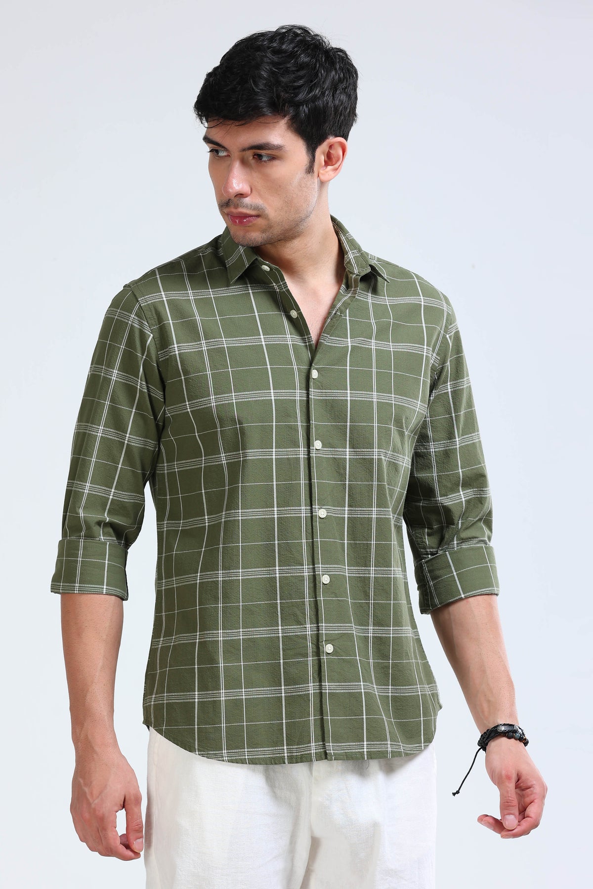 Dark Green Checked Shirt - Slim Fit