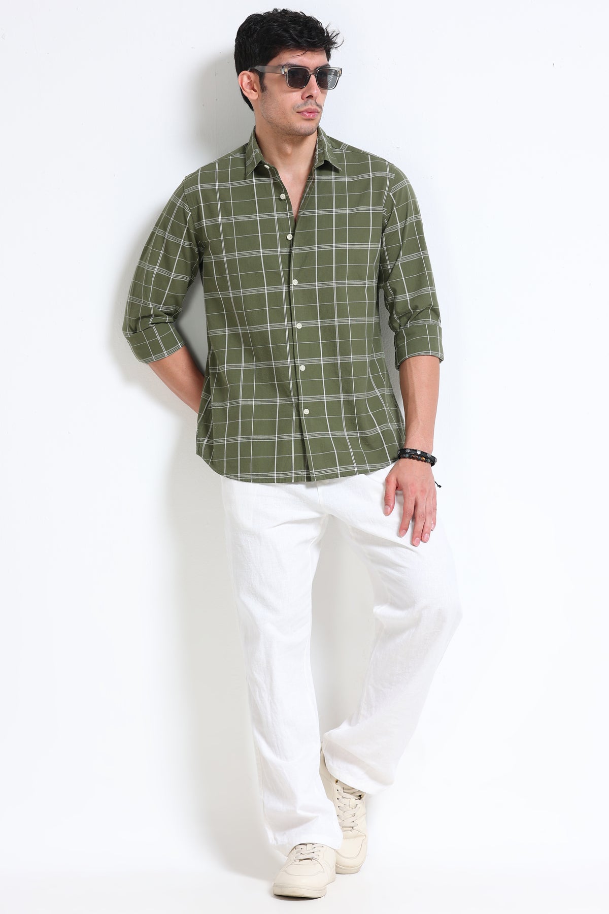 Dark Green Checked Shirt - Slim Fit
