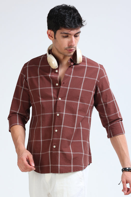 Dark Brown Checked Shirt - Slim Fit