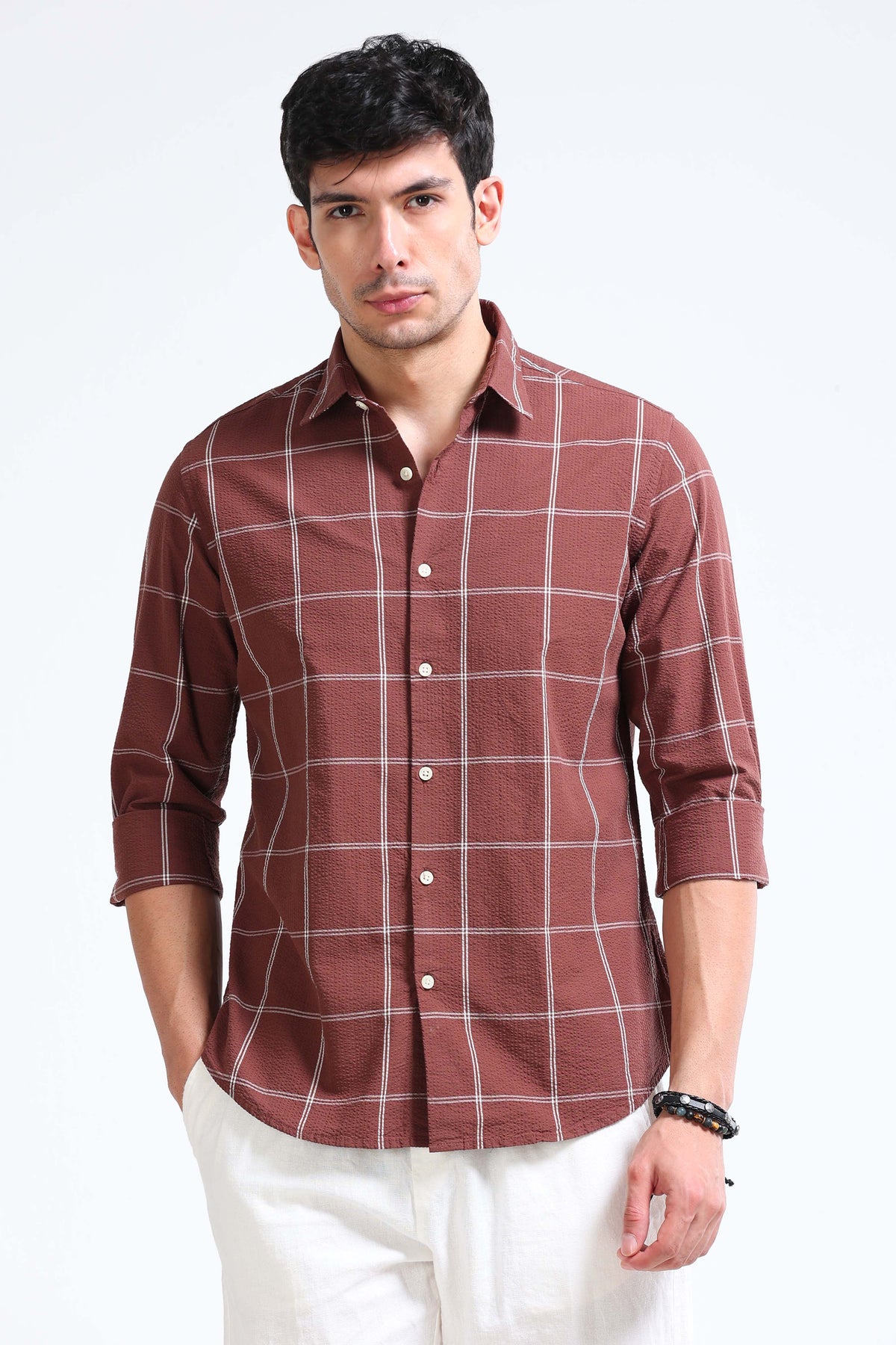 Dark Brown Checked Shirt - Slim Fit