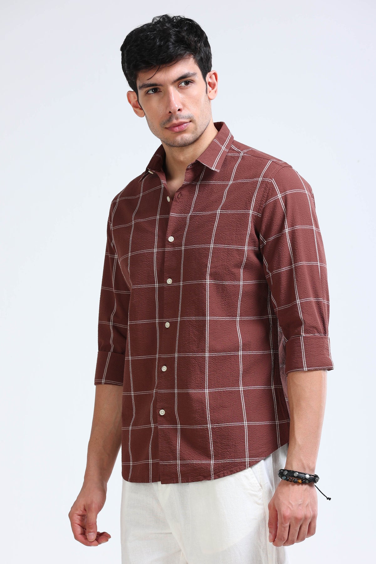 Dark Brown Checked Shirt - Slim Fit