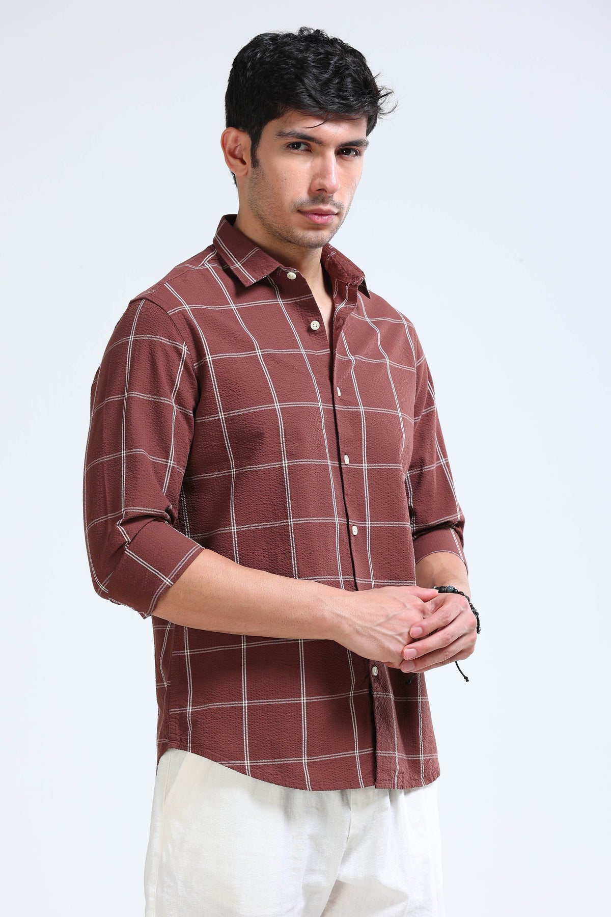 Dark Brown Checked Shirt - Slim Fit