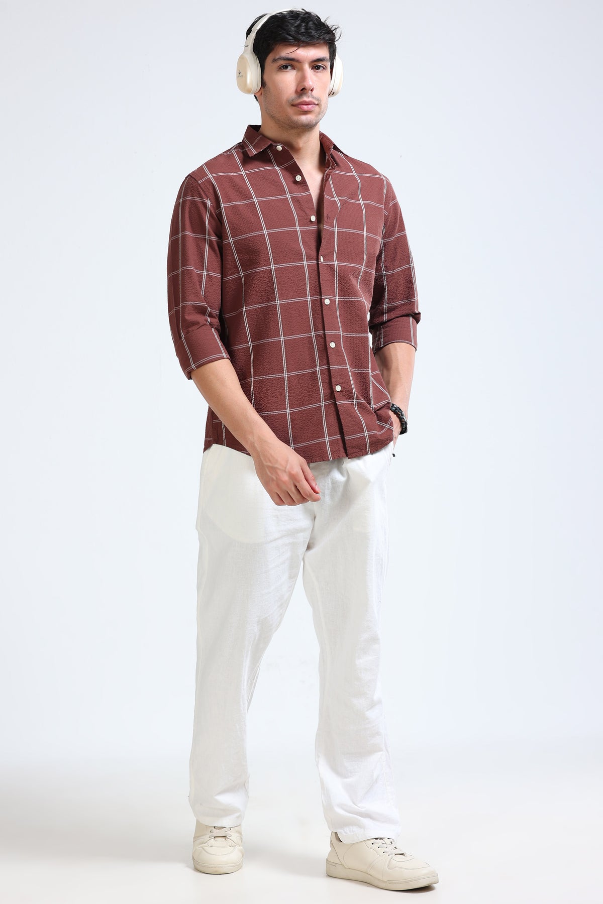 Dark Brown Checked Shirt - Slim Fit