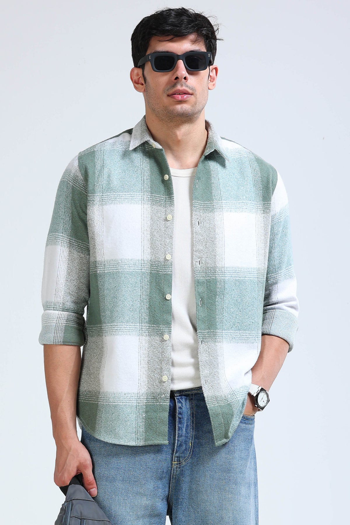Brushing Checks Flannel Shirt Olive