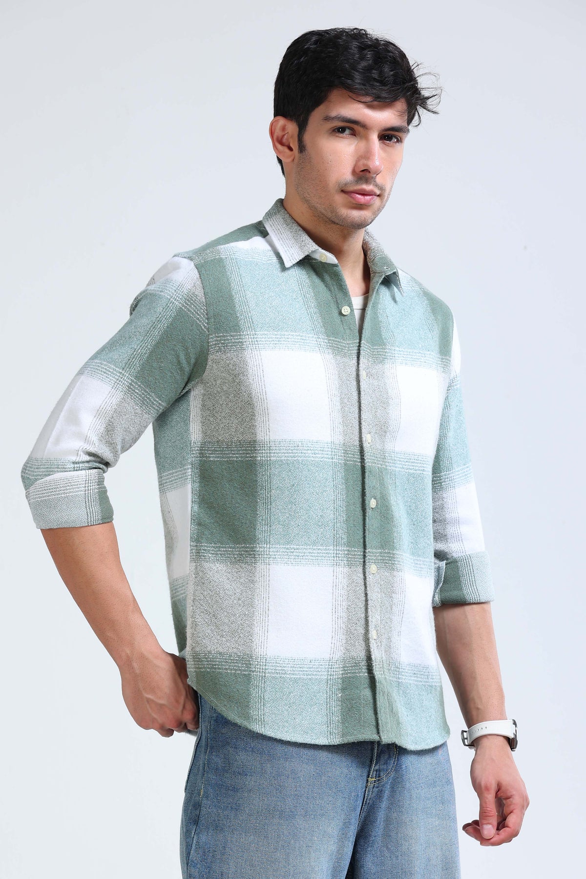 Brushing Checks Flannel Shirt Olive