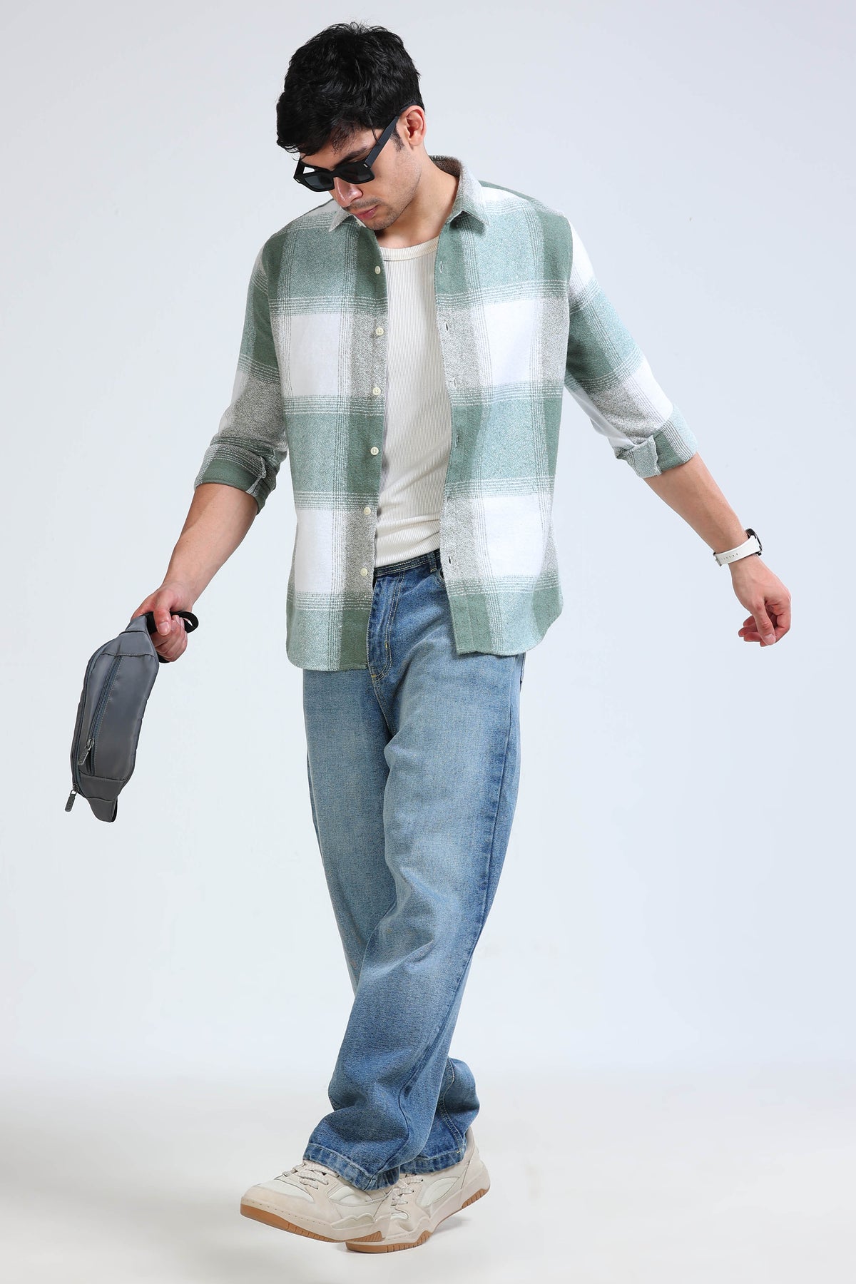 Brushing Checks Flannel Shirt Olive